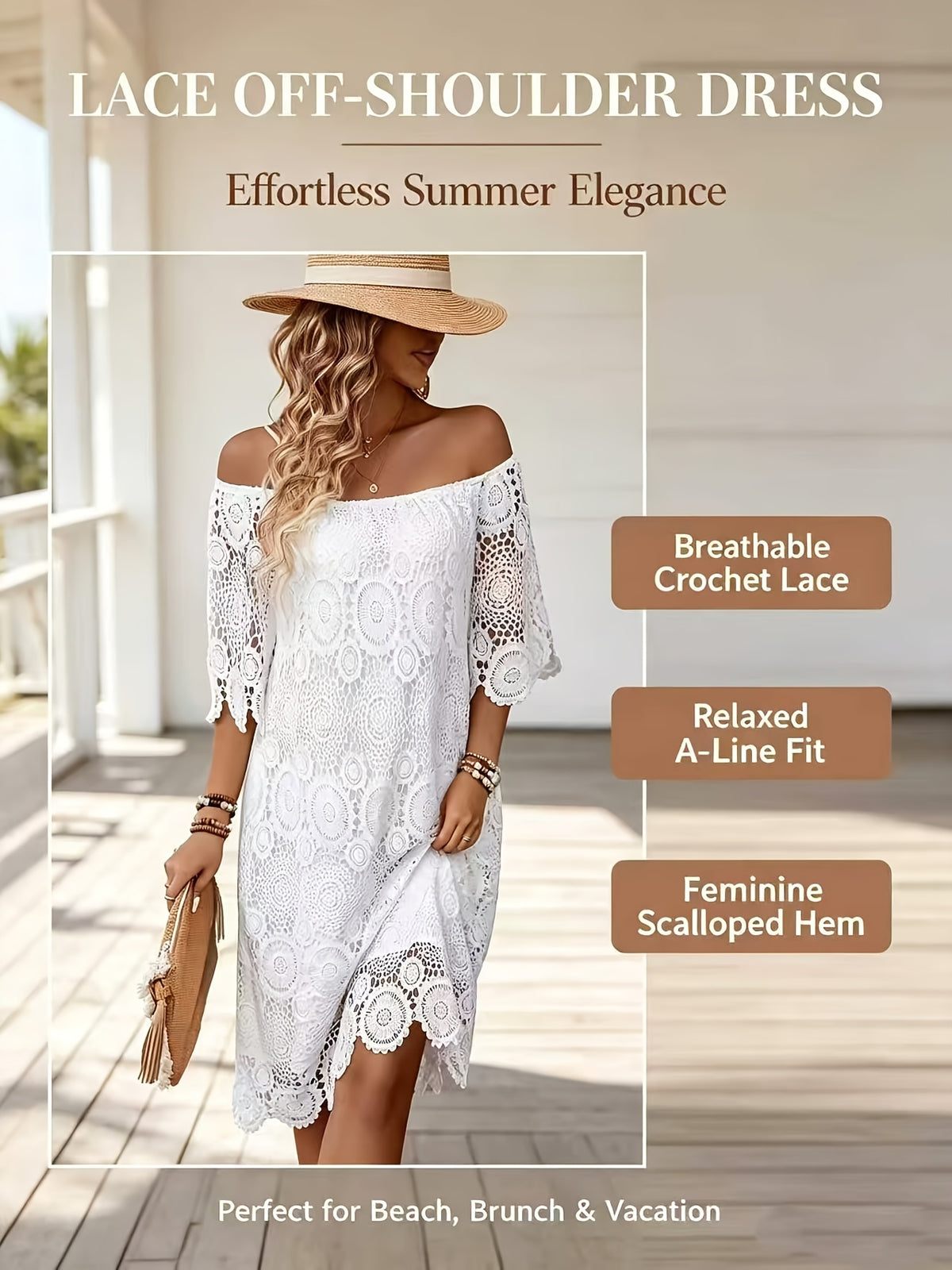 Robe de plage grande taille, courte en dentelle au crochet