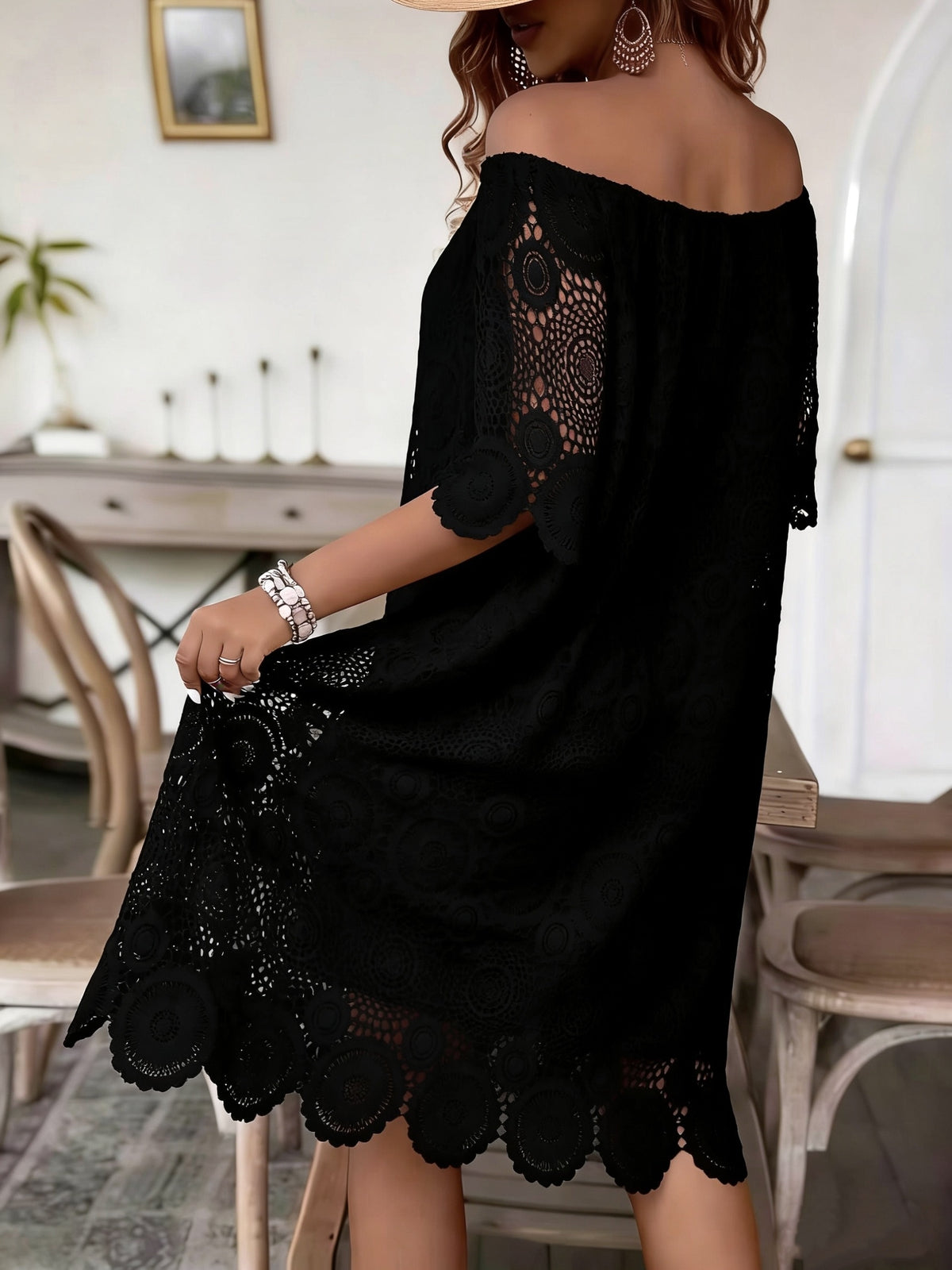 Robe de plage grande taille, courte en dentelle au crochet