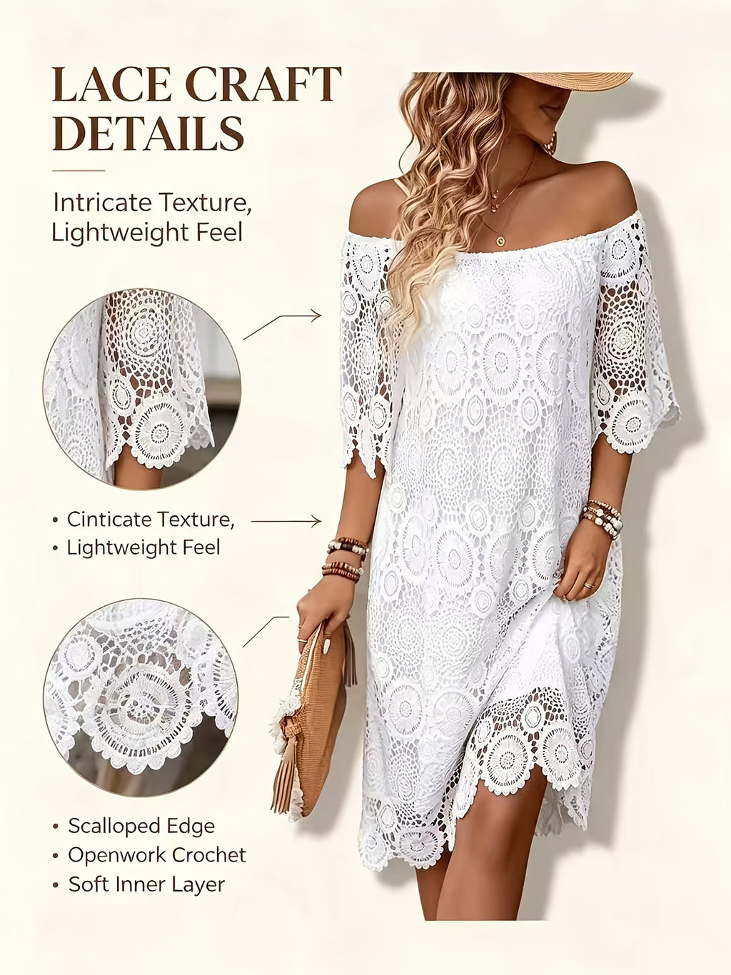 Robe de plage grande taille, courte en dentelle au crochet