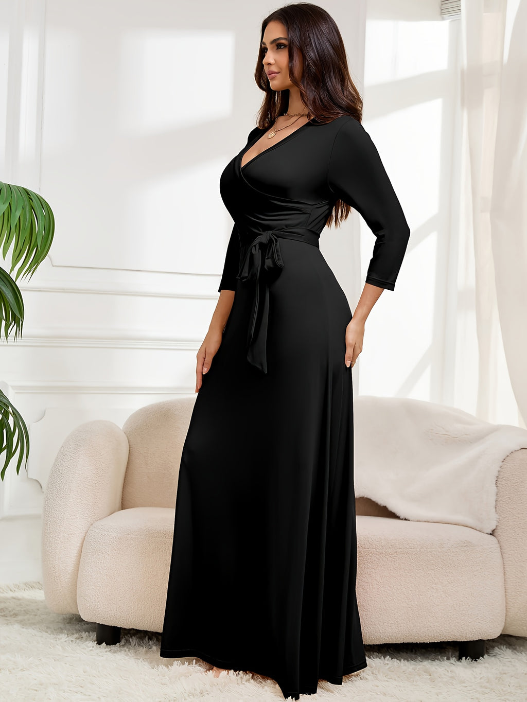 Robe portefeuille grande taille — Bordeaux à manches 3/4