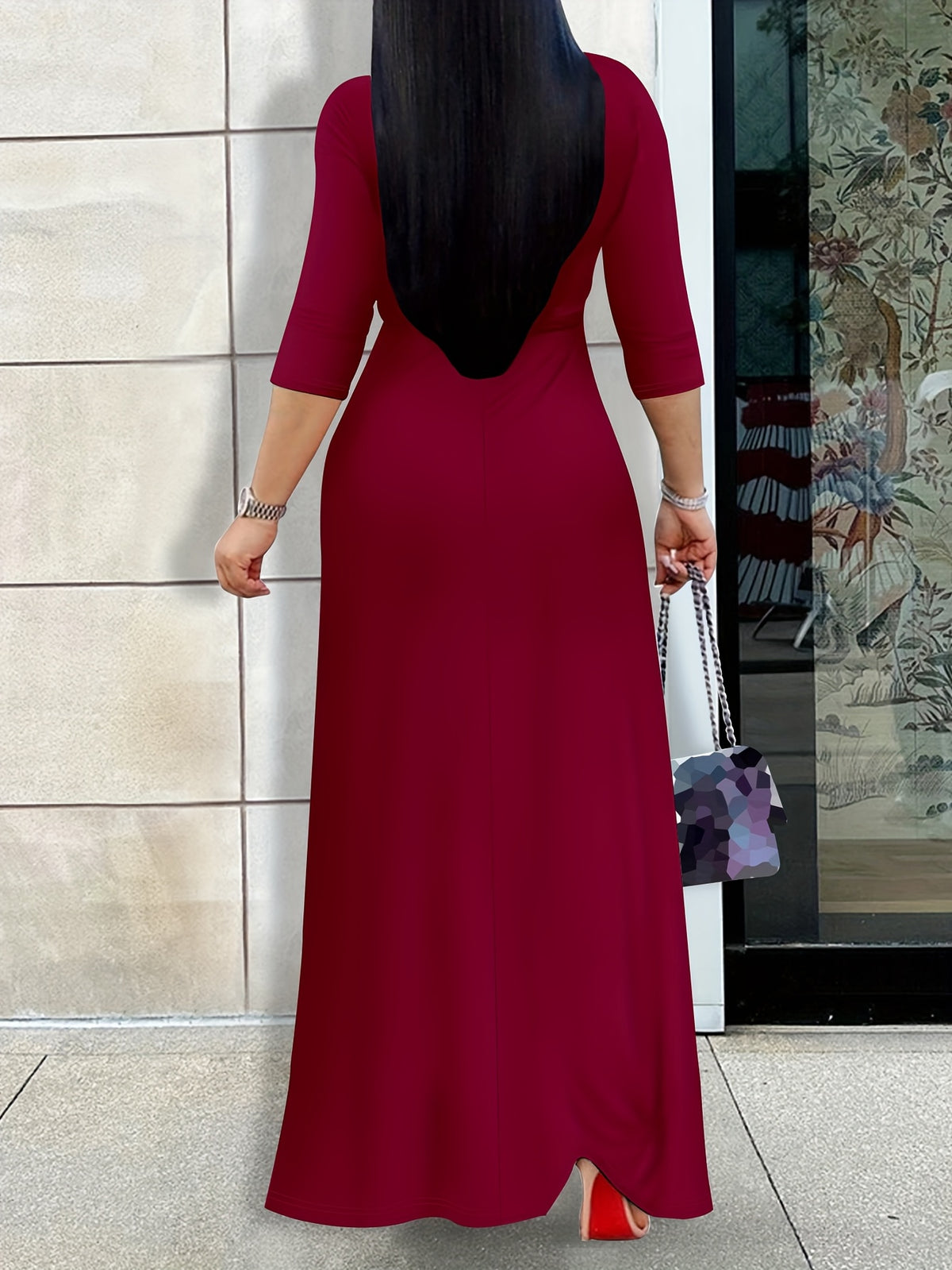 Robe portefeuille grande taille — Bordeaux à manches 3/4