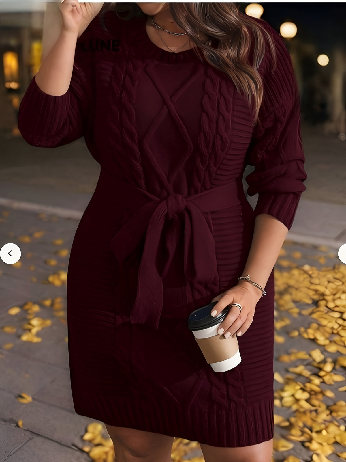 Robe pull grande taille — Trois reliefs de maille bordeaux