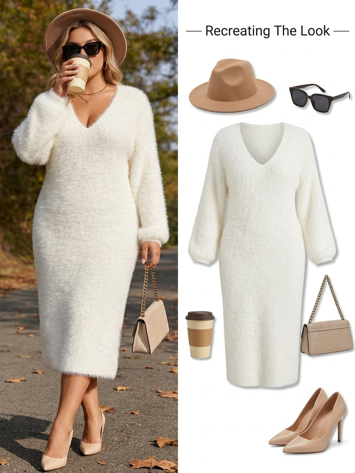 Robe pull grande taille — Maille effet vison au mi-mollet
