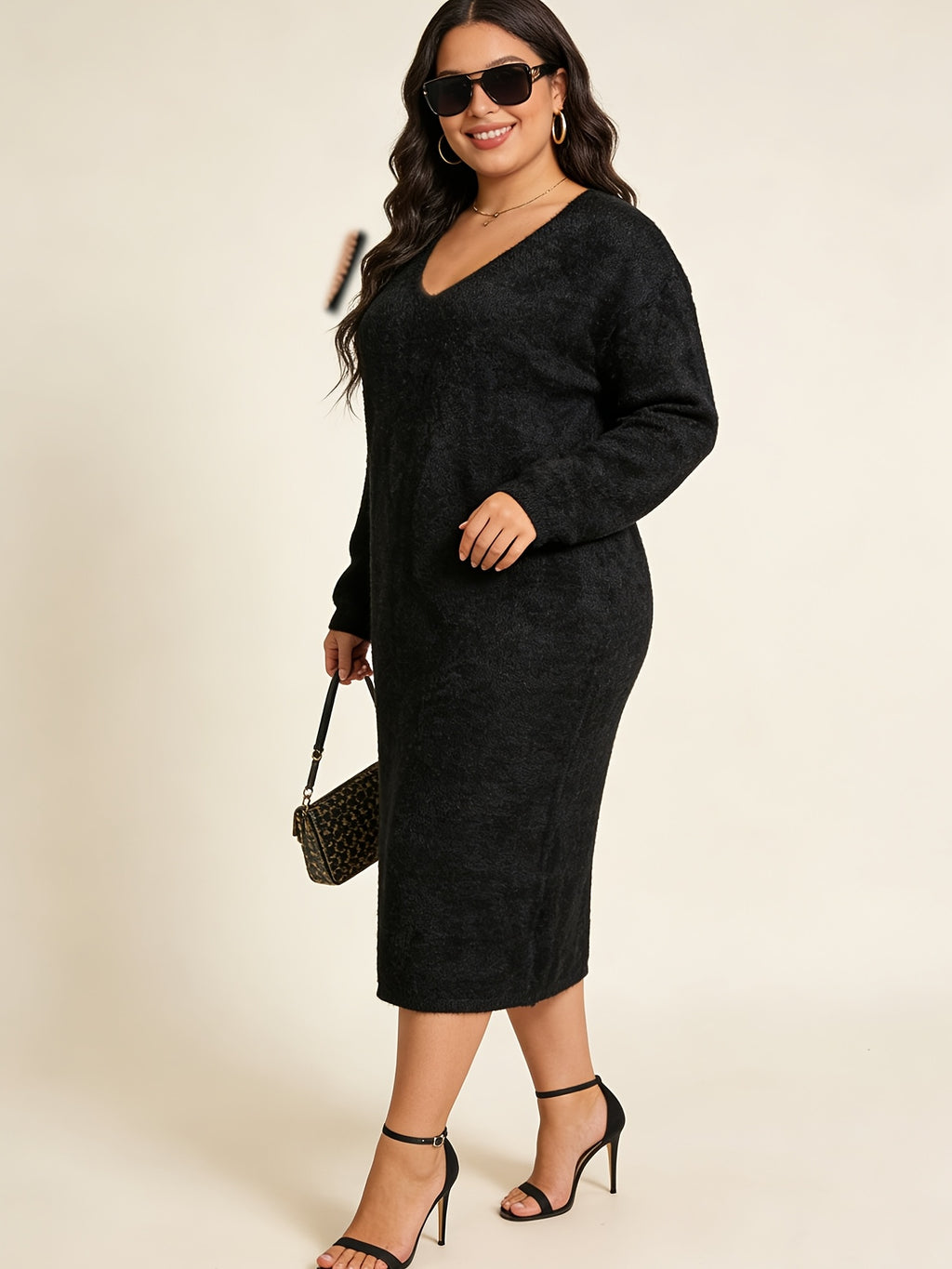 Robe pull grande taille — Maille effet vison au mi-mollet
