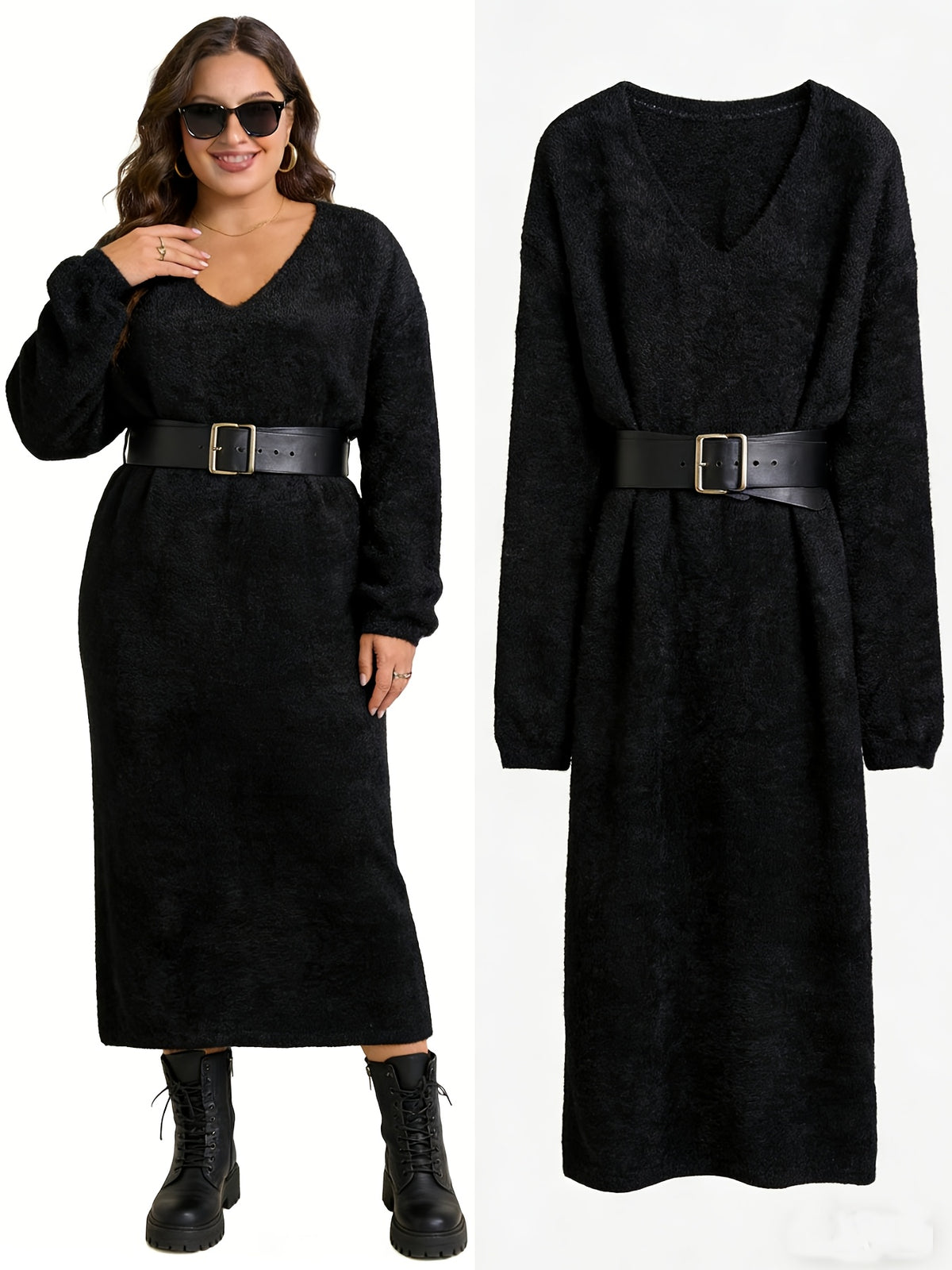 Robe pull grande taille — Maille effet vison au mi-mollet