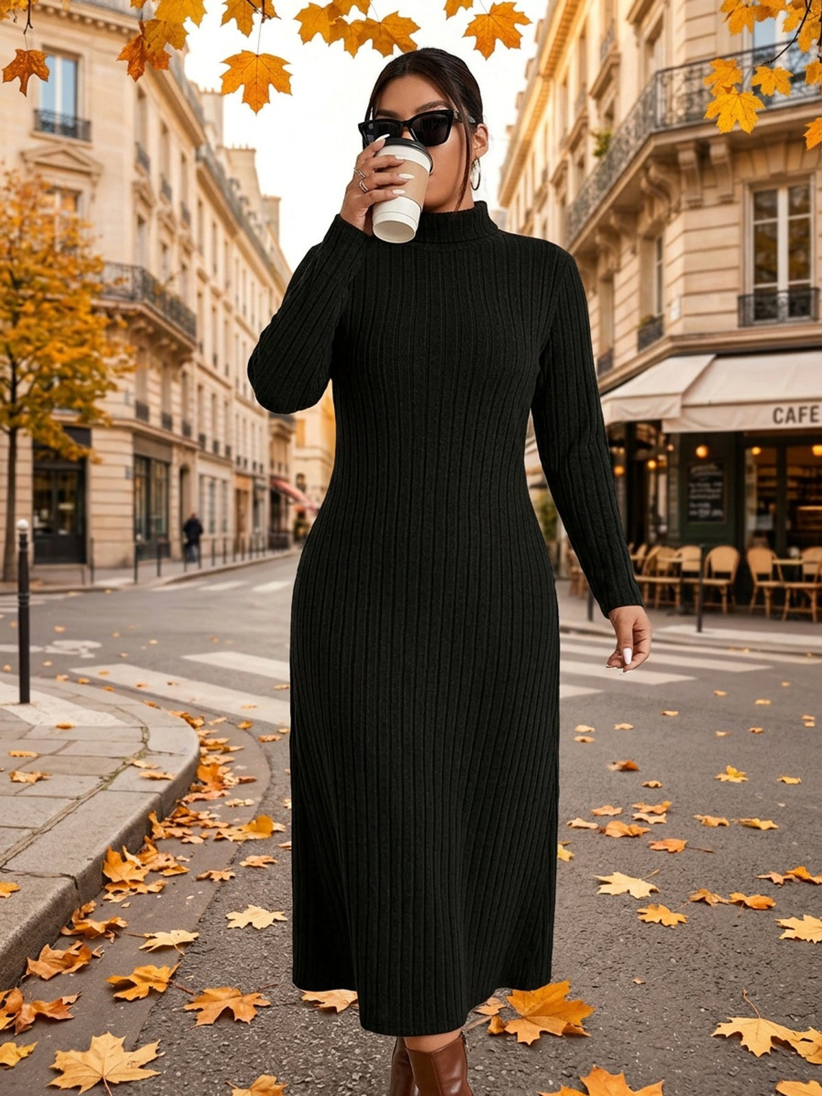 Robe pull grande taille — Côte noire jusqu'à la cheville