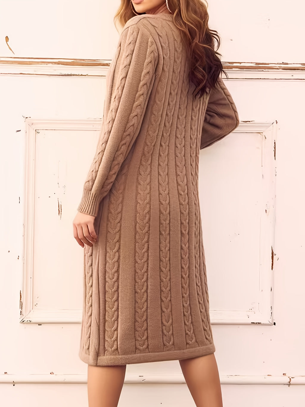 Robe pull grande taille — Torsades col V longueur mollet