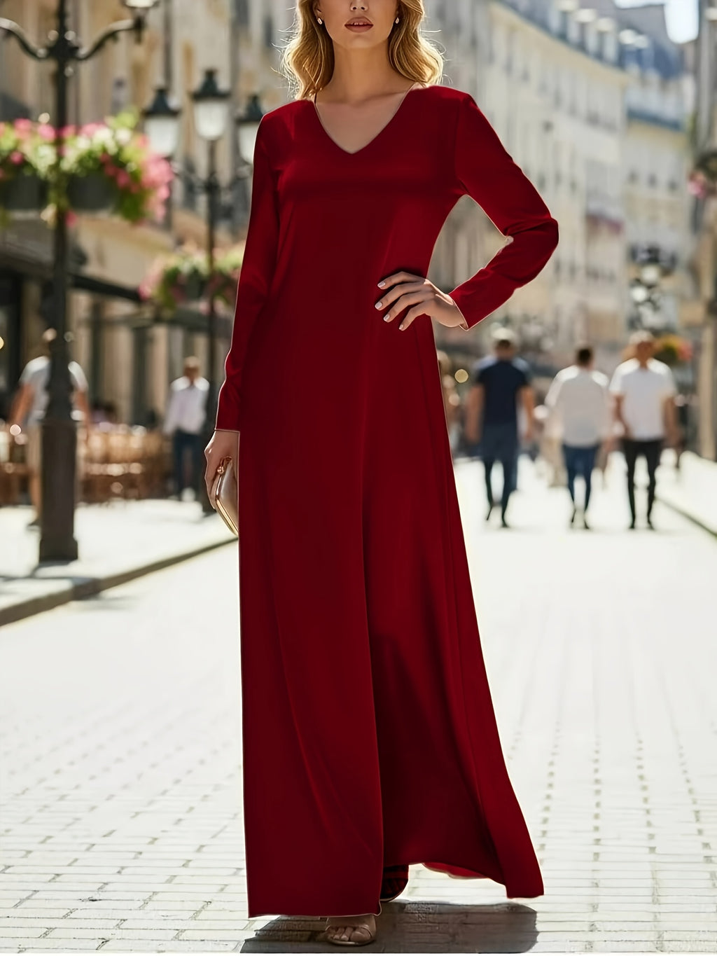 Robe en satin grande taille — Longue et fluide à col en V