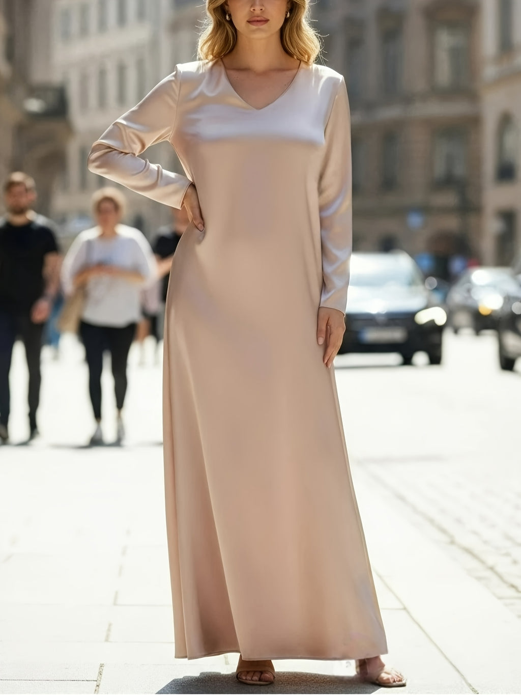 Robe en satin grande taille — Longue et fluide à col en V