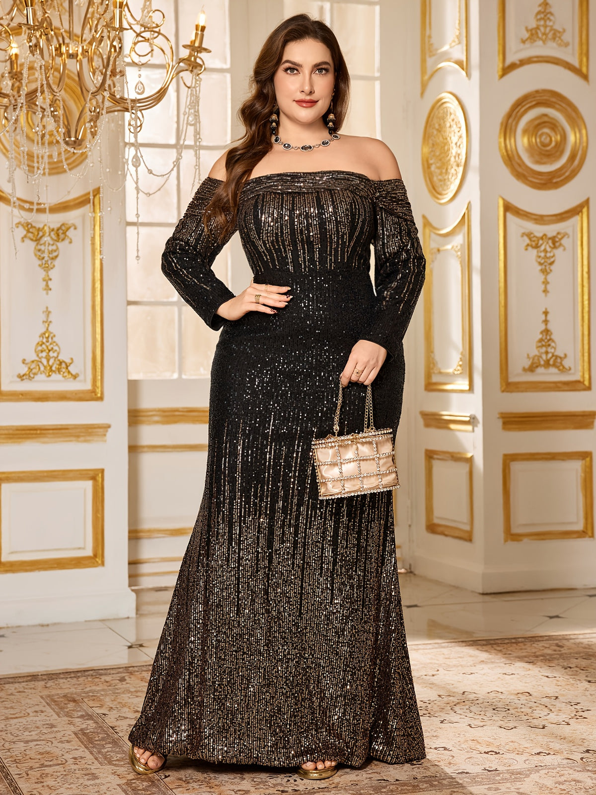 Robe sirène grande taille — Sequins noirs dégradés bronze