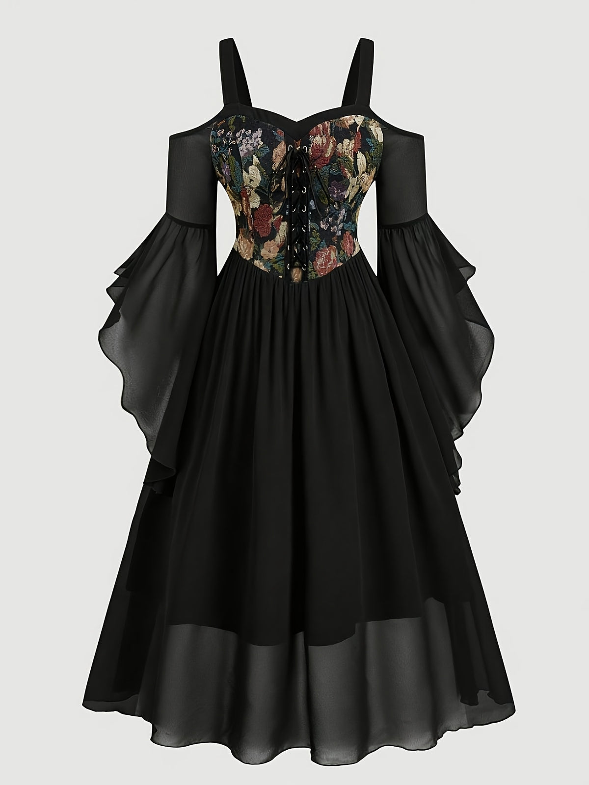 Robe de soirée grande taille — Buste jacquard et jupe noire