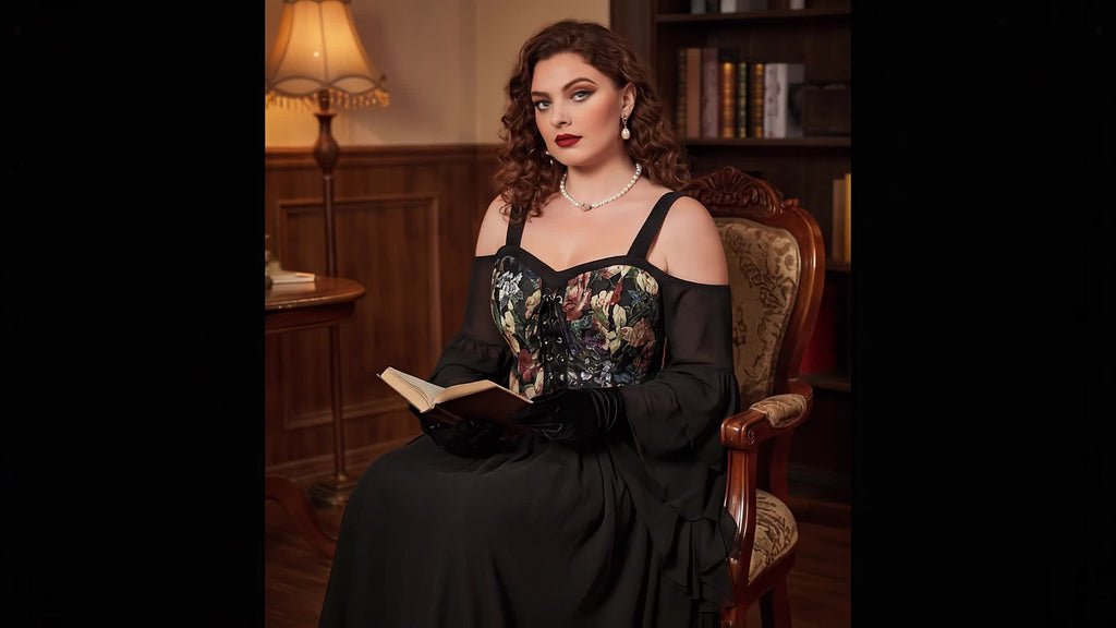 Robe de soirée grande taille — Buste jacquard et jupe noire
