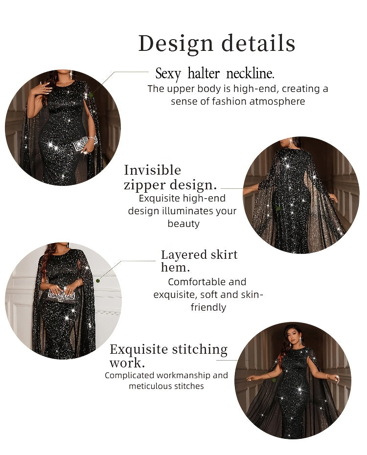 Robe de soirée grande taille — Longue cape de résille noire
