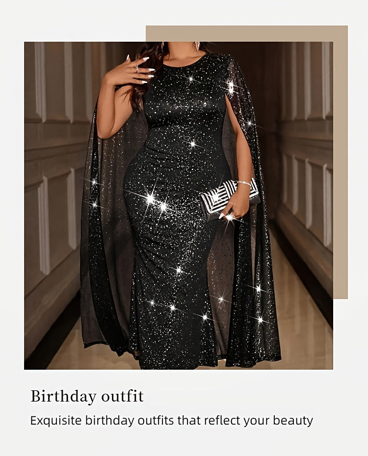 Robe de soirée grande taille — Longue cape de résille noire