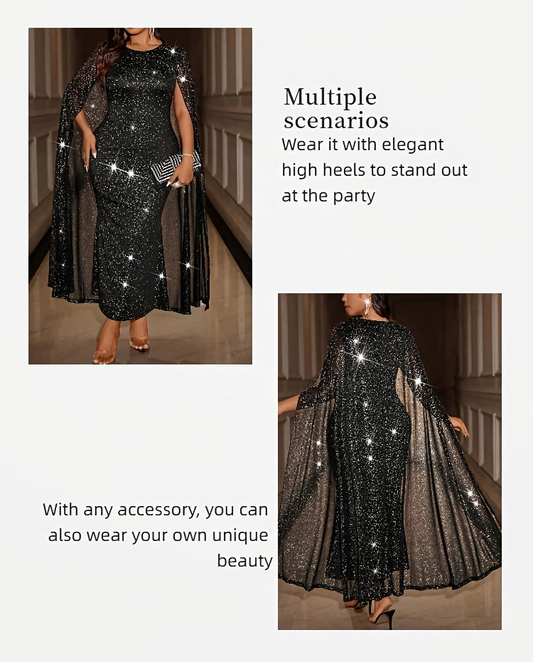 Robe de soirée grande taille — Longue cape de résille noire