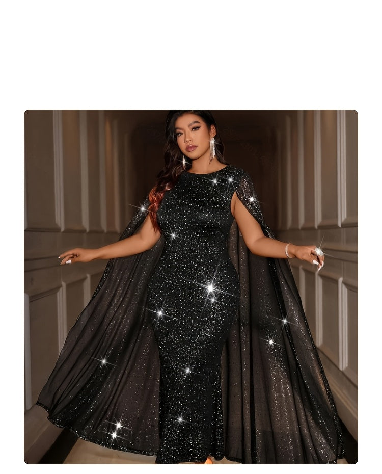Robe de soirée grande taille — Longue cape de résille noire