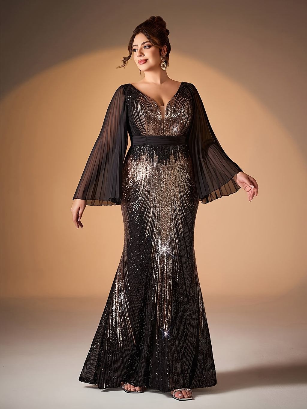 Robe de soirée grande taille — Dégradé noir et or sirène