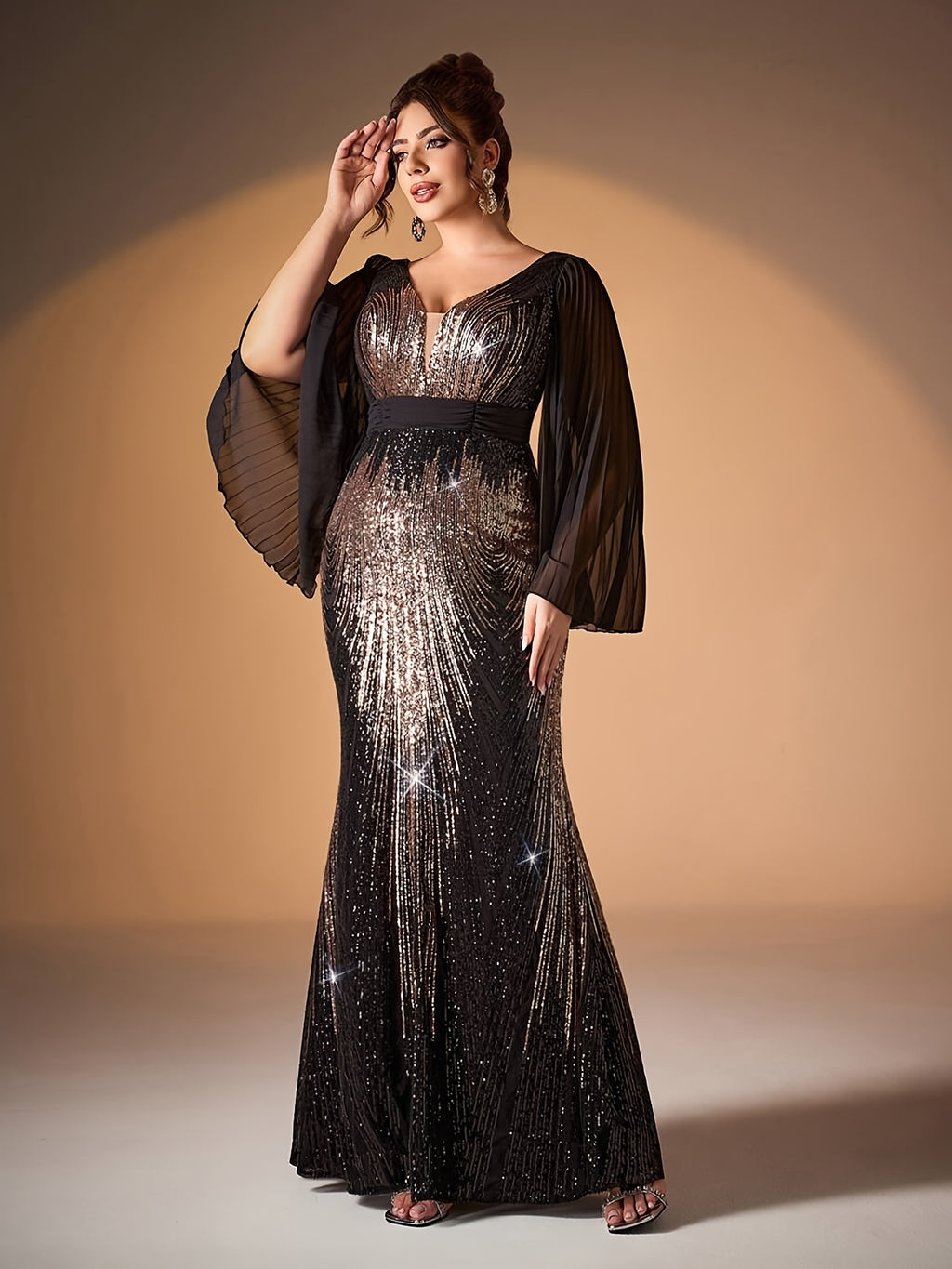 Robe de soirée grande taille — Dégradé noir et or sirène