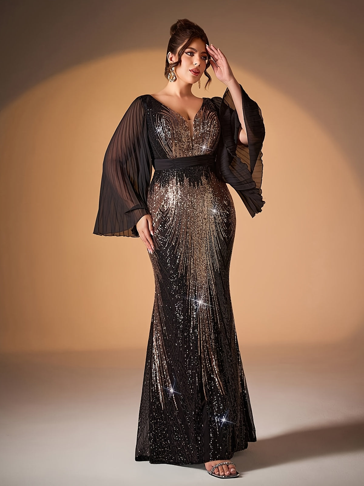 Robe de soirée grande taille — Dégradé noir et or sirène