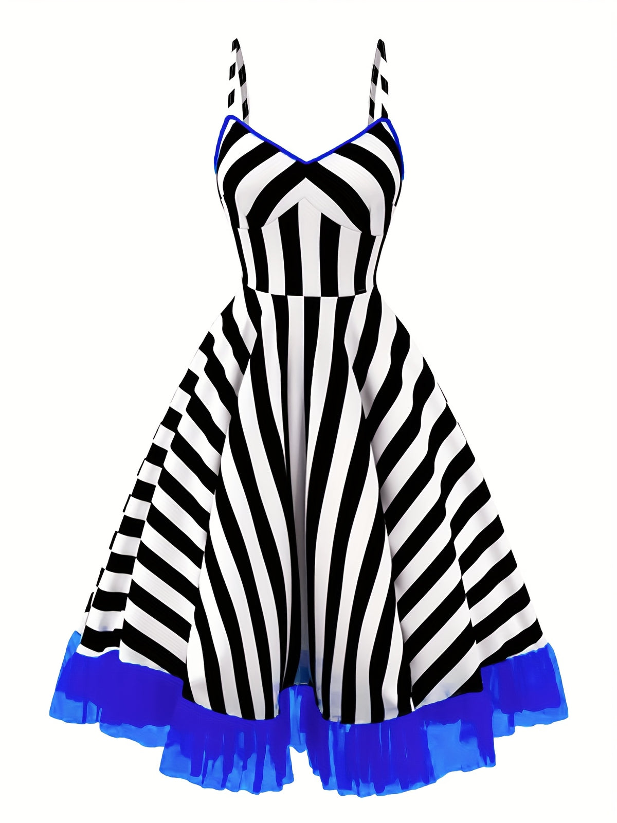 Robe de soirée grande taille, rayures et ourlet en tulle
