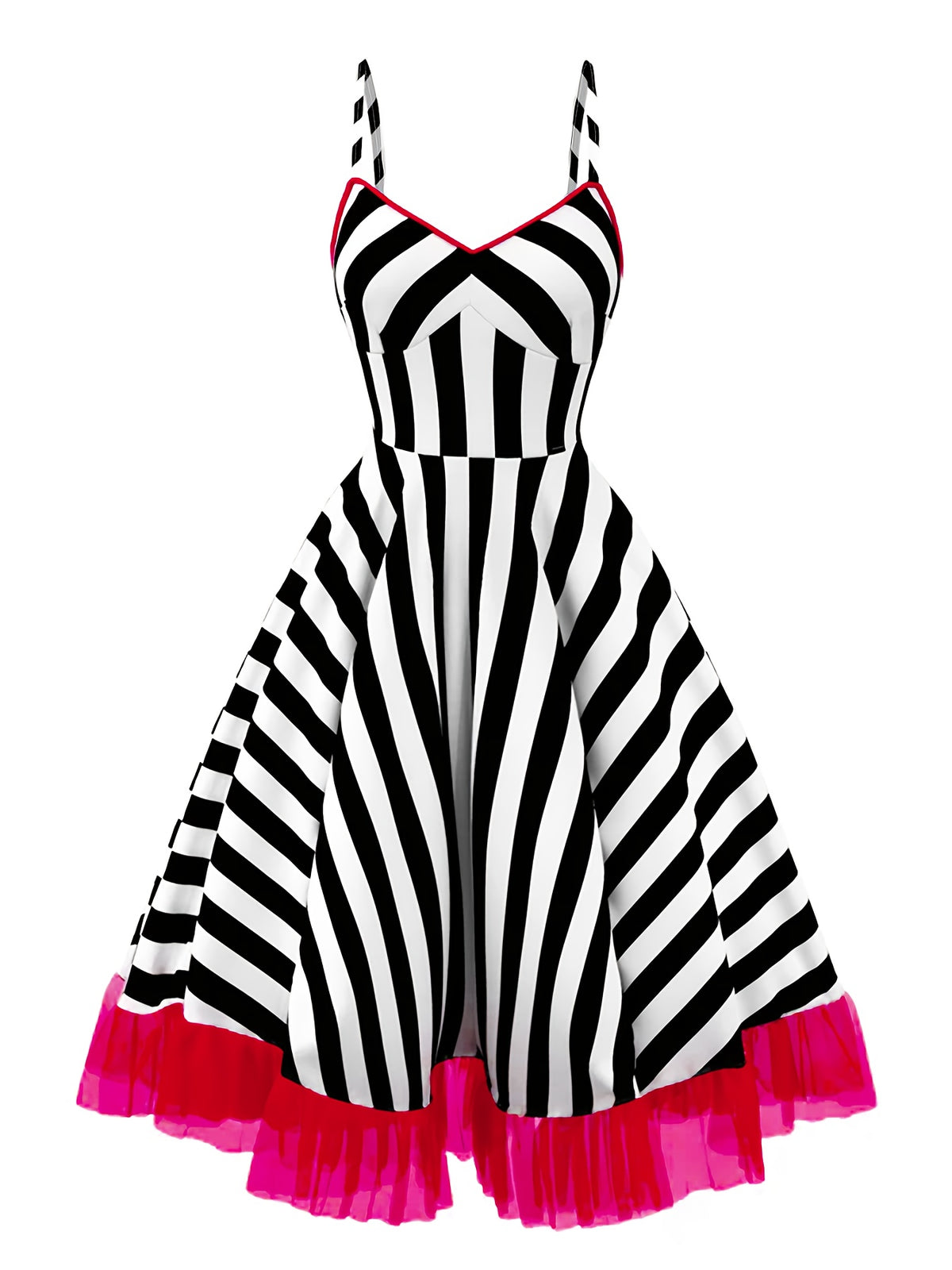 Robe de soirée grande taille, rayures et ourlet en tulle