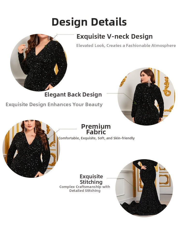 Robe de soirée grande taille — Coupe sirène noire à sequins