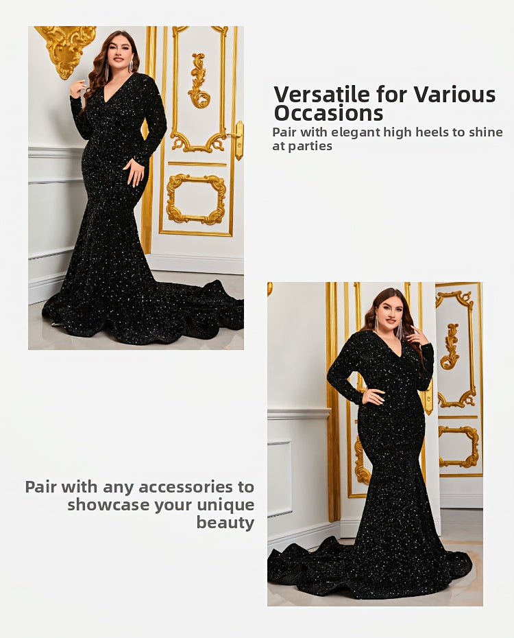 Robe de soirée grande taille — Coupe sirène noire à sequins