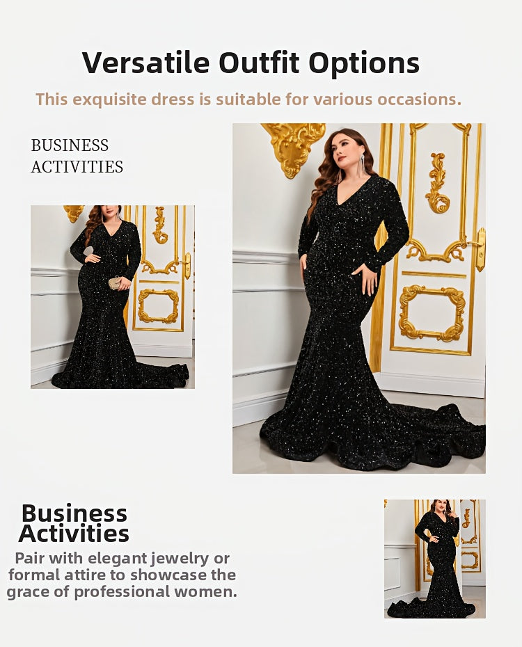 Robe de soirée grande taille — Coupe sirène noire à sequins