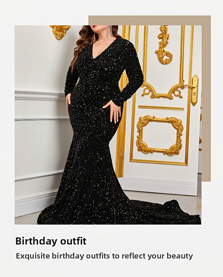 Robe de soirée grande taille — Coupe sirène noire à sequins