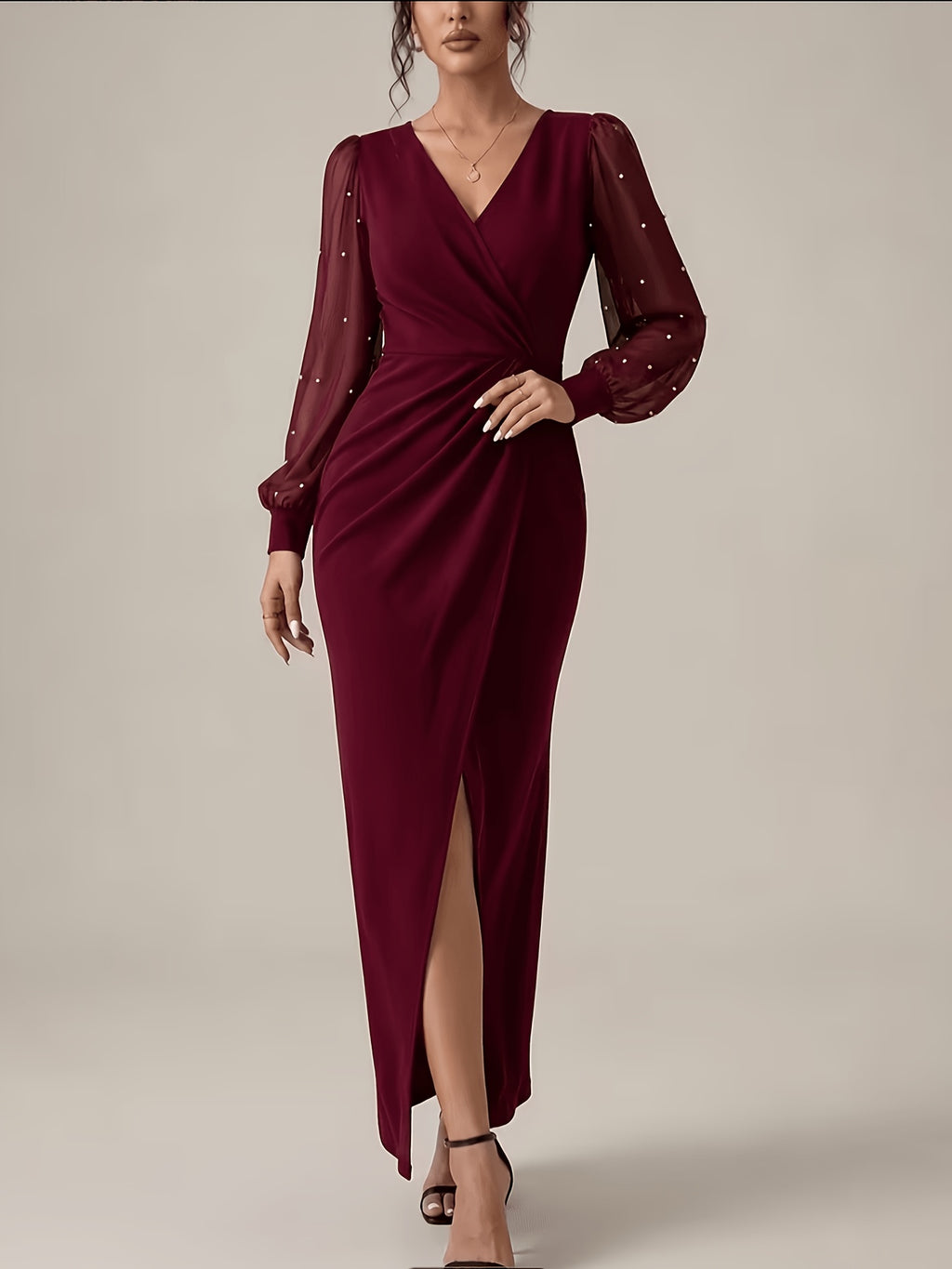 Robe de soirée grande taille — Tulle perlé et jupe crayon