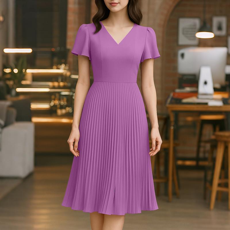 Robe midi grande taille — Trapèze plissée en trois unis
