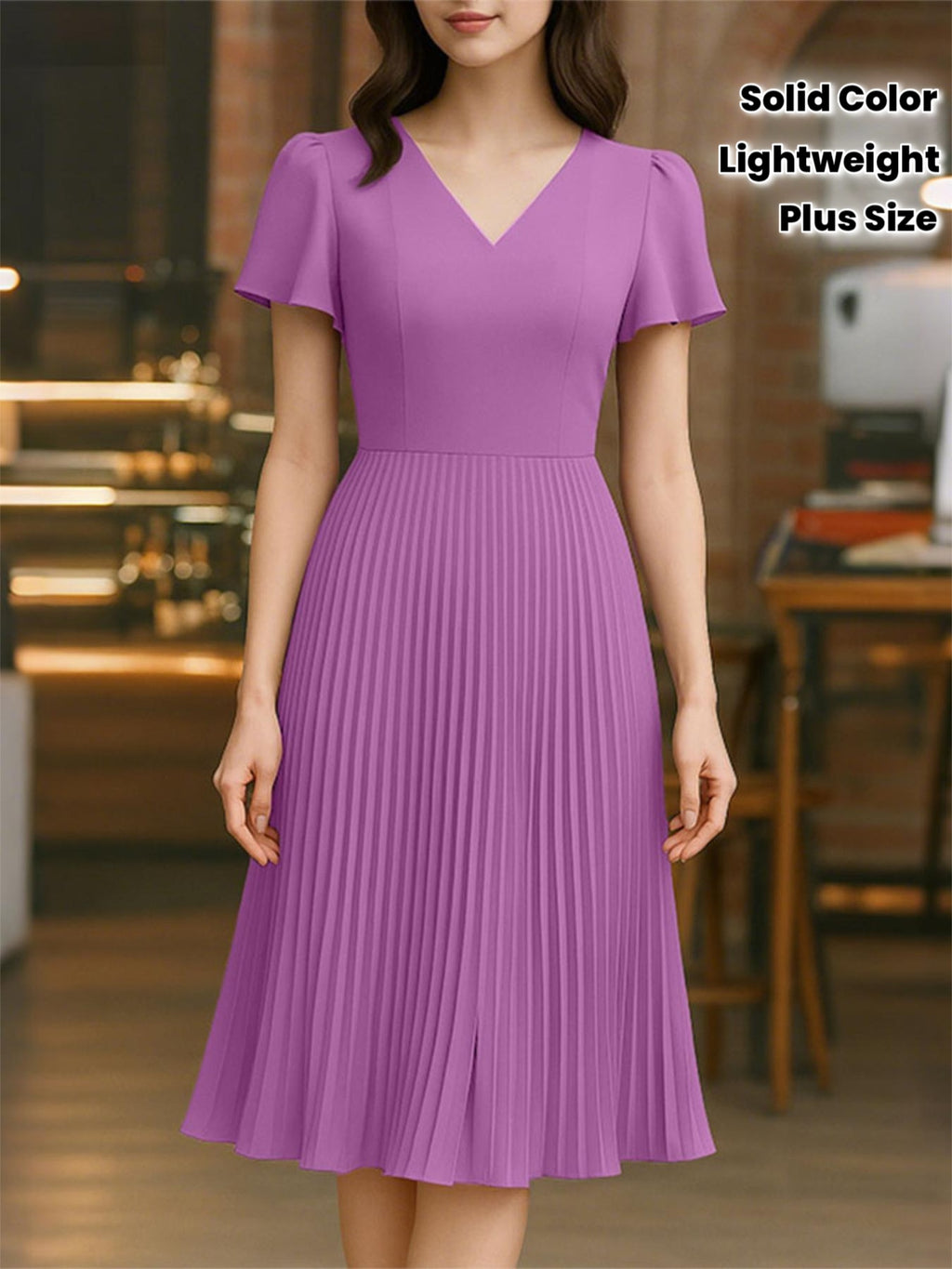 Robe midi grande taille — Trapèze plissée en trois unis