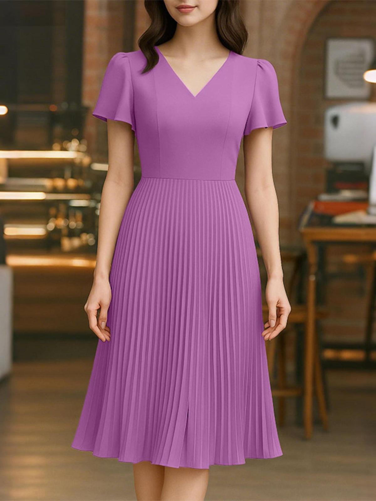 Robe midi grande taille — Trapèze plissée en trois unis