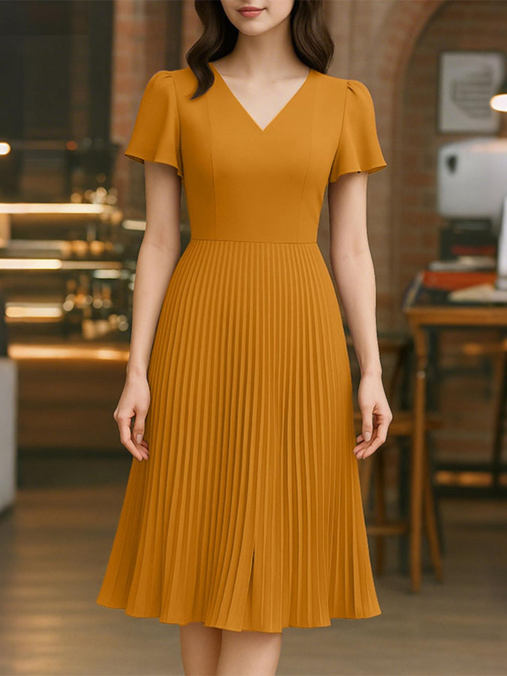 Robe midi grande taille — Trapèze plissée en trois unis
