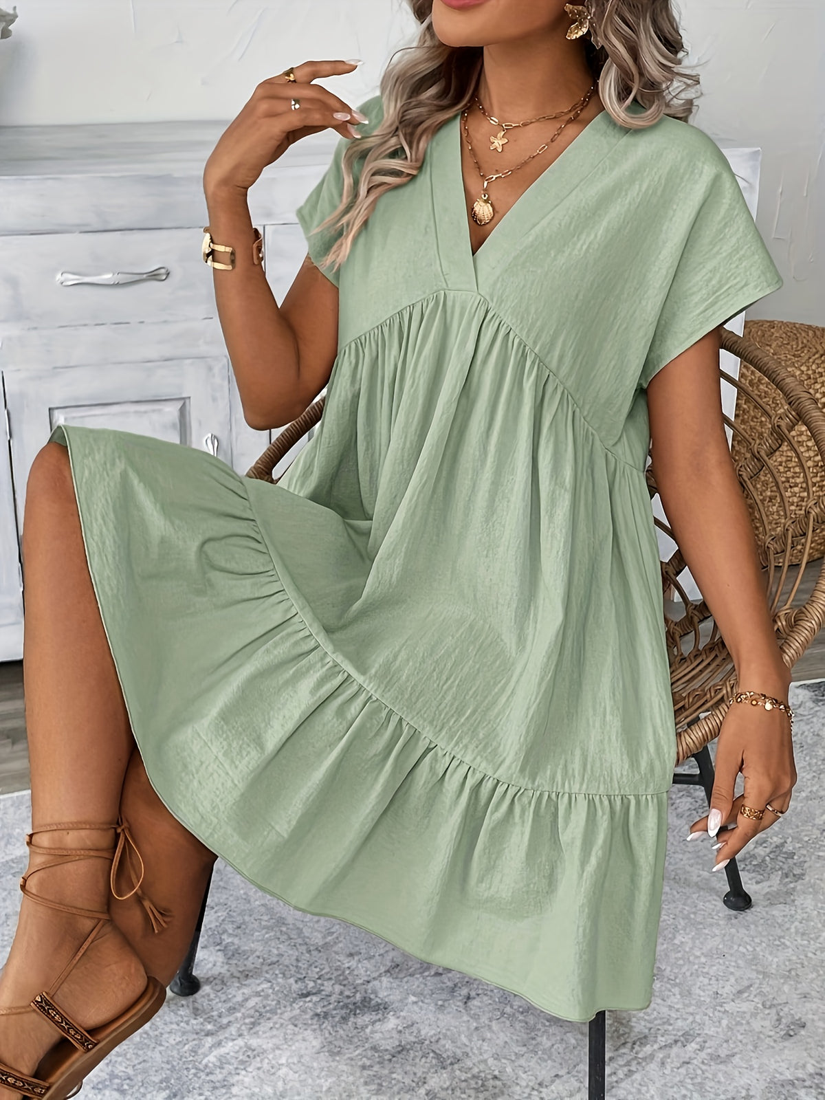 Robe tunique grande taille — Manches kimono et volant bas
