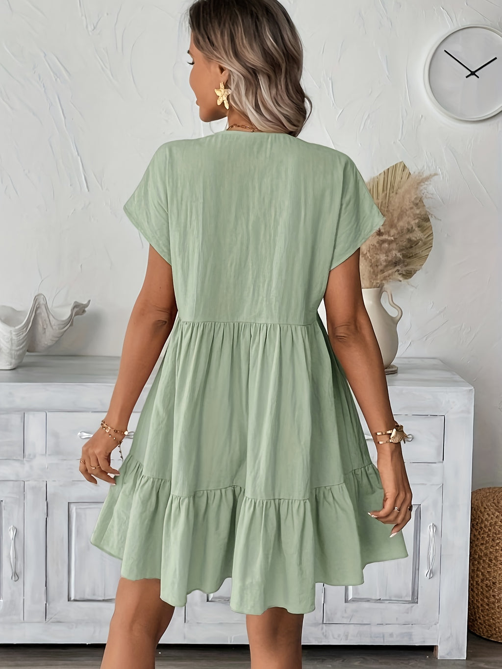 Robe tunique grande taille — Manches kimono et volant bas