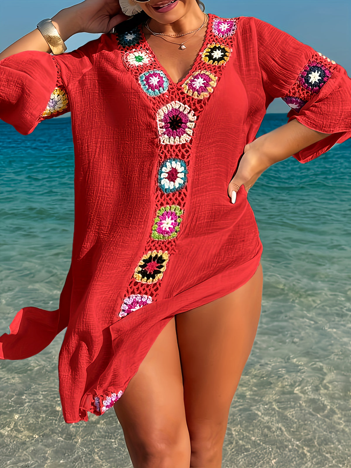 Robe tunique grande taille, onze fonds à carrés crochetés