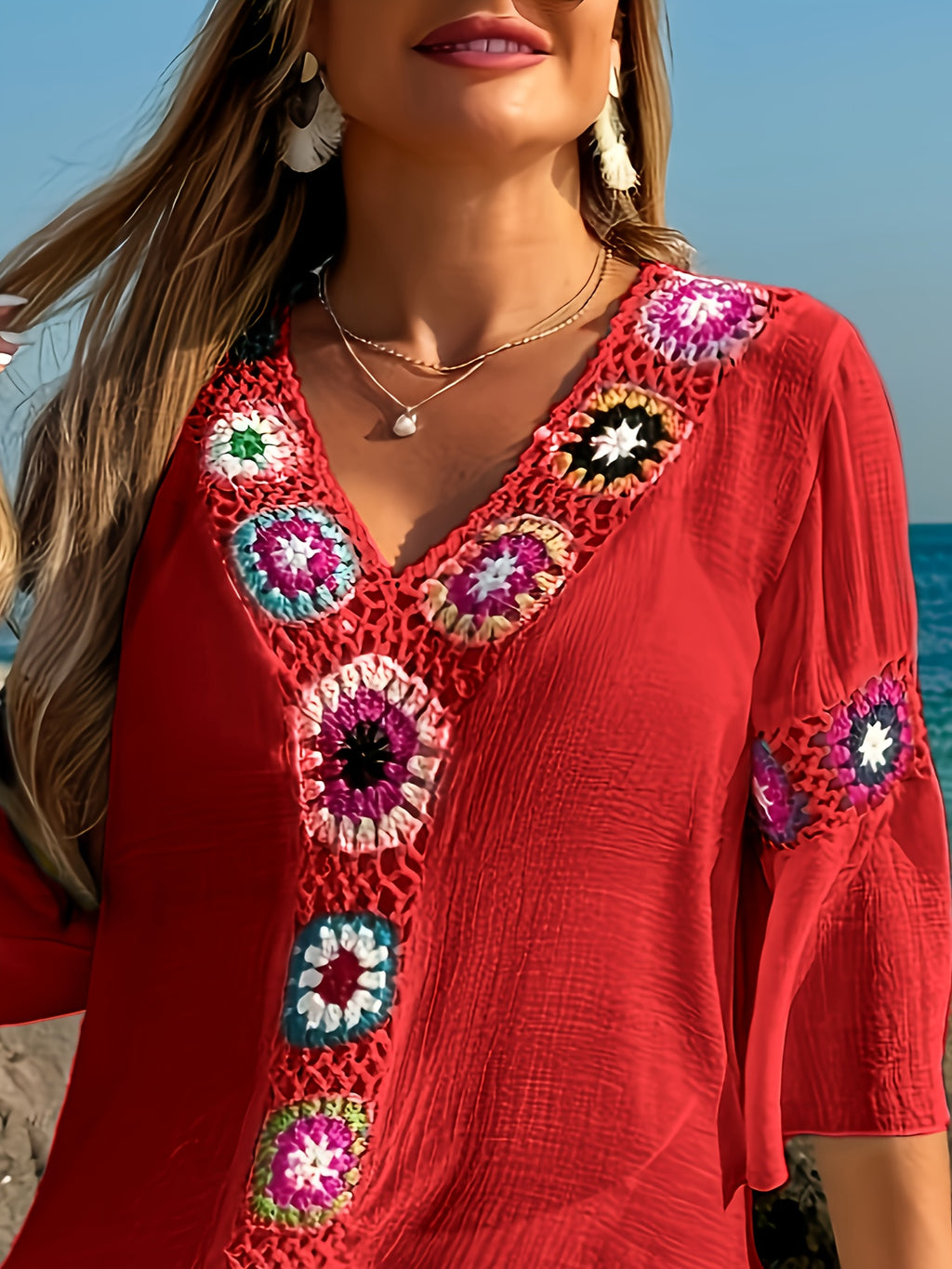 Robe tunique grande taille, onze fonds à carrés crochetés