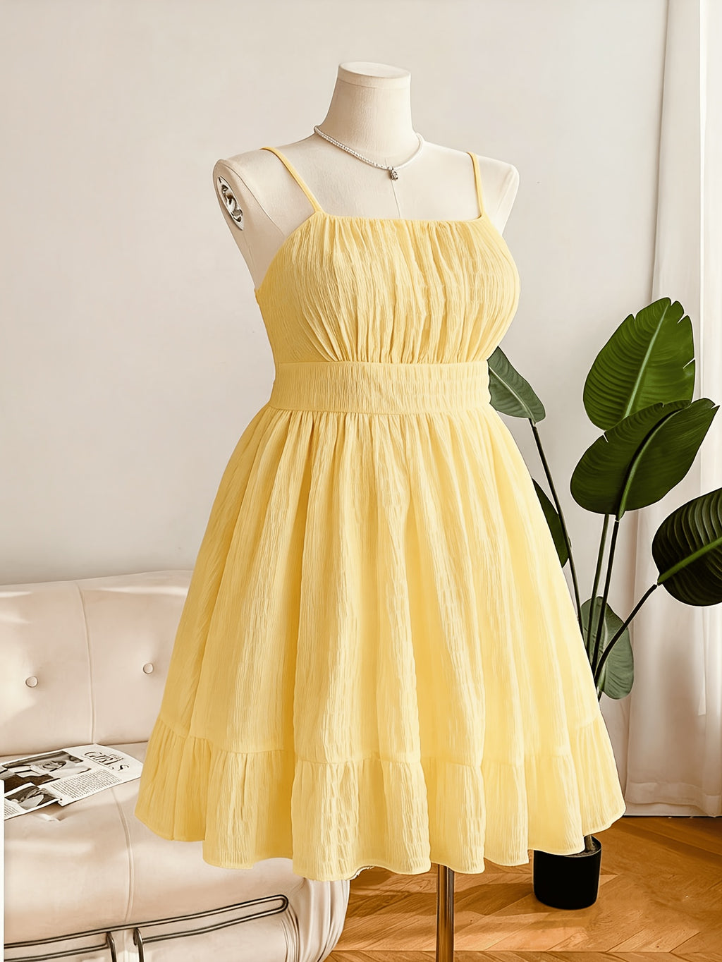 Robe vert sauge grande taille — Tissu gaufré et buste ruché