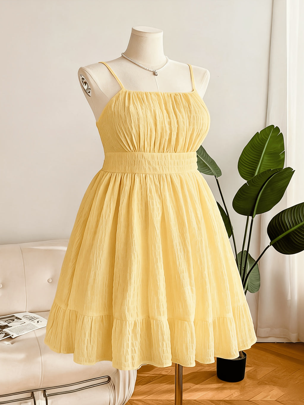 Robe vert sauge grande taille — Tissu gaufré et buste ruché