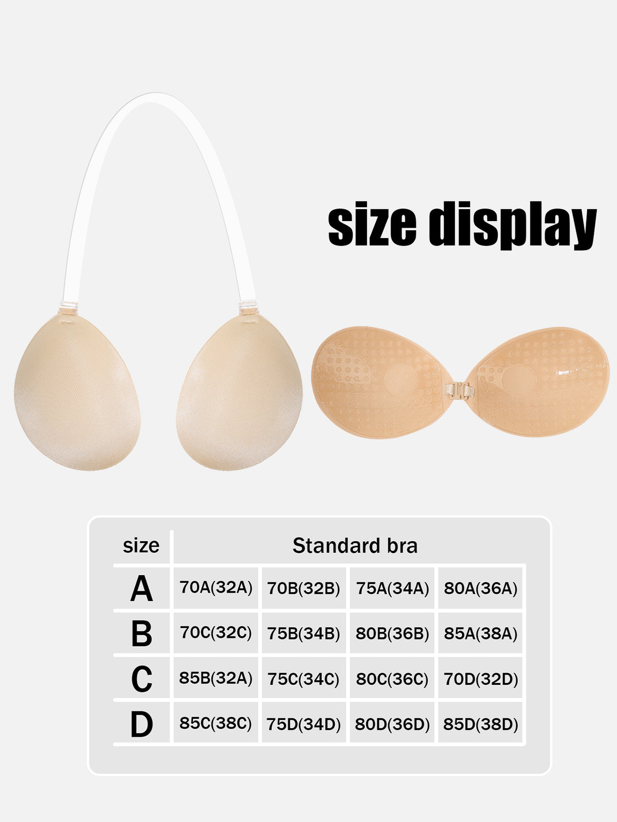 Soutien-gorge adhésif grande taille, lanière transparente