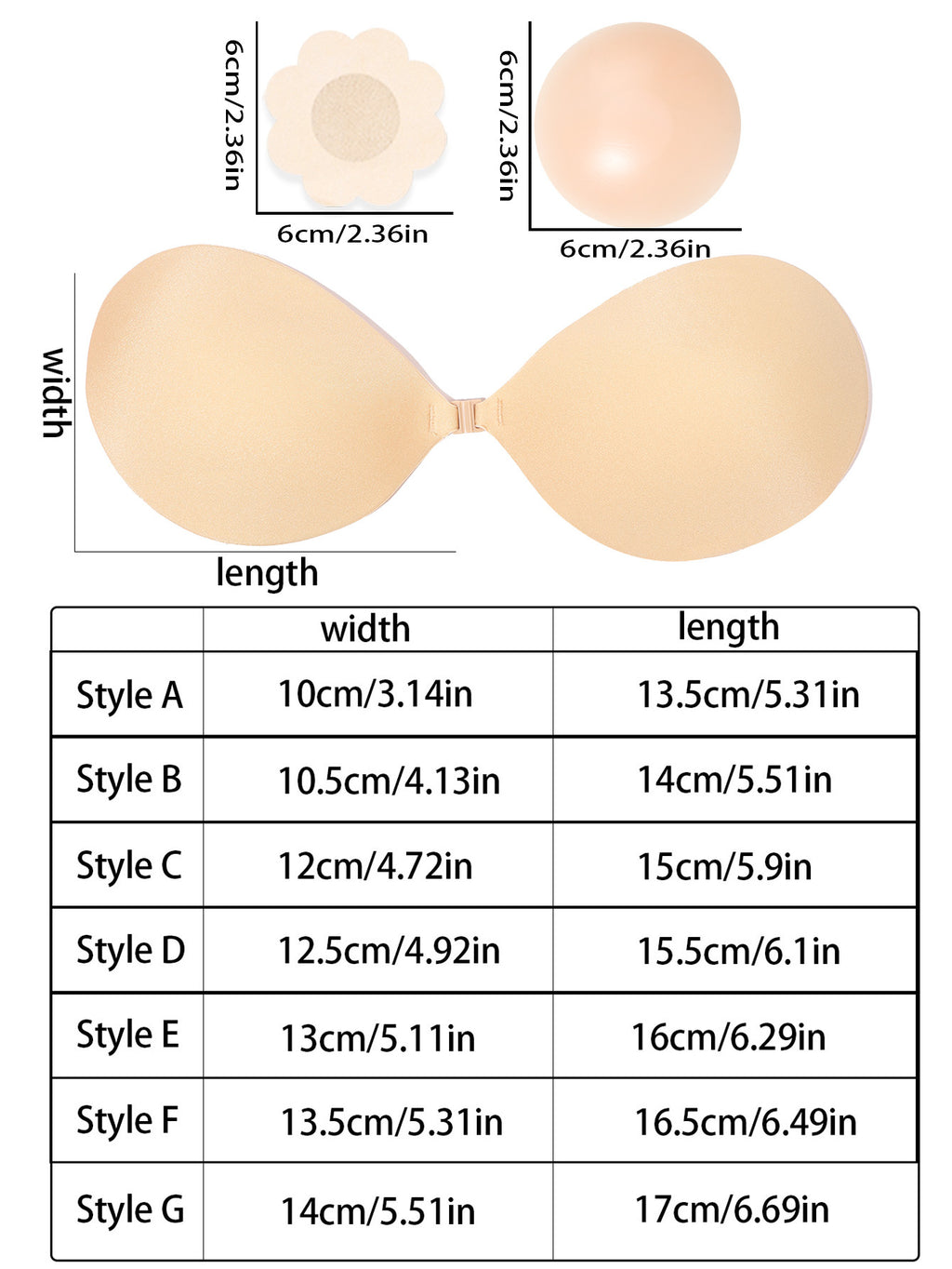 Soutien-gorge adhésif grande taille — Boucle en T et bonnet 3D