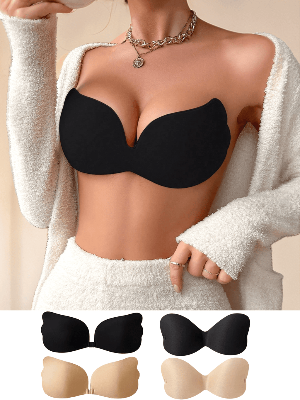 Soutien-gorge adhésif grande taille, bonnets collants sans dos