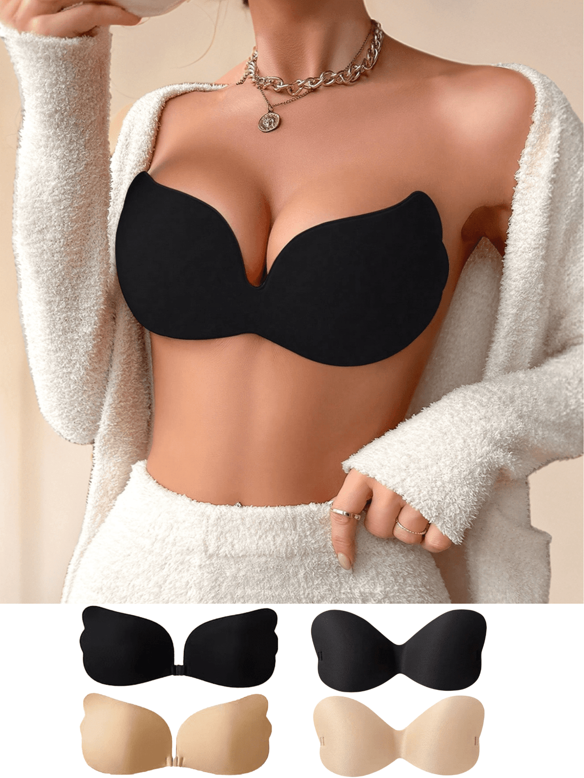 Soutien-gorge adhésif grande taille, bonnets collants sans dos