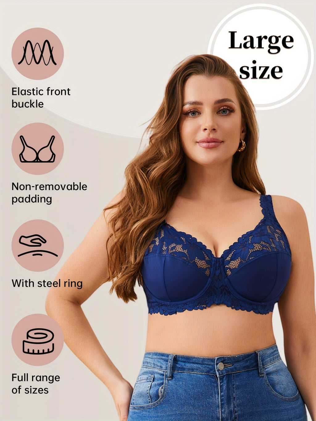 Soutien-gorge à armatures grande taille — Bleu canard, dentelle