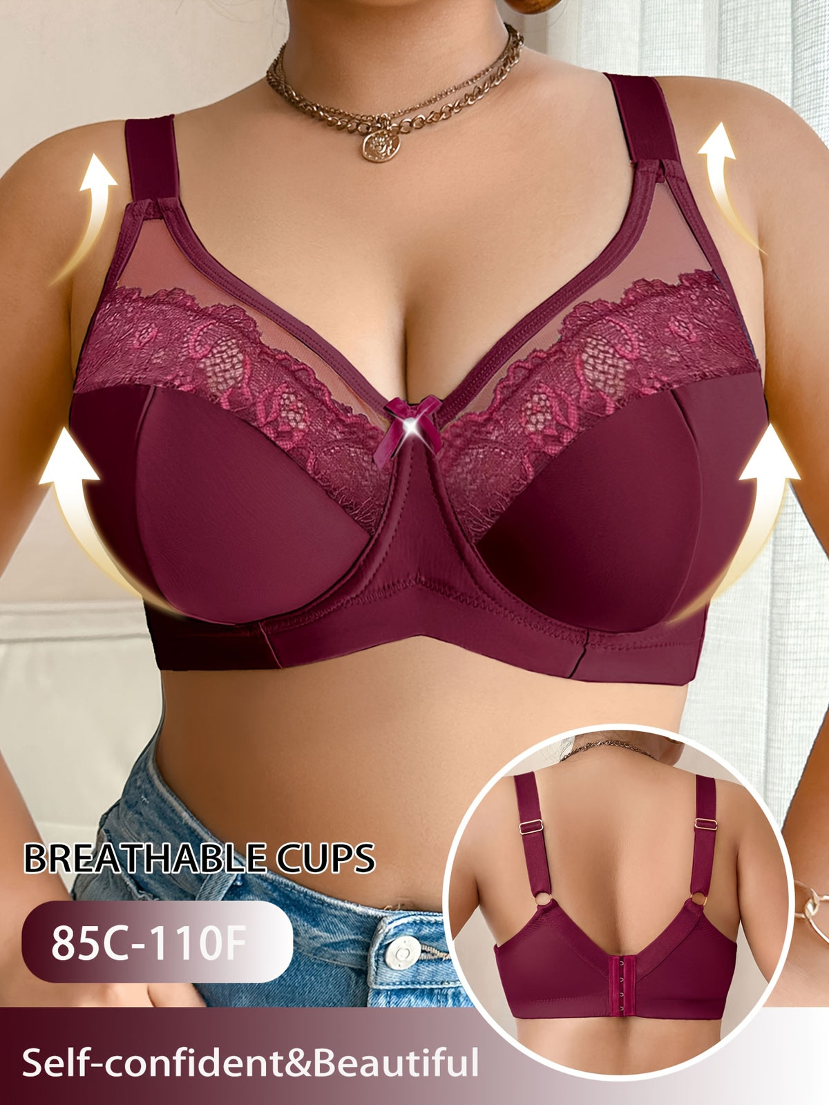 Soutien-gorge à armatures grande taille — Dentelle bordeaux