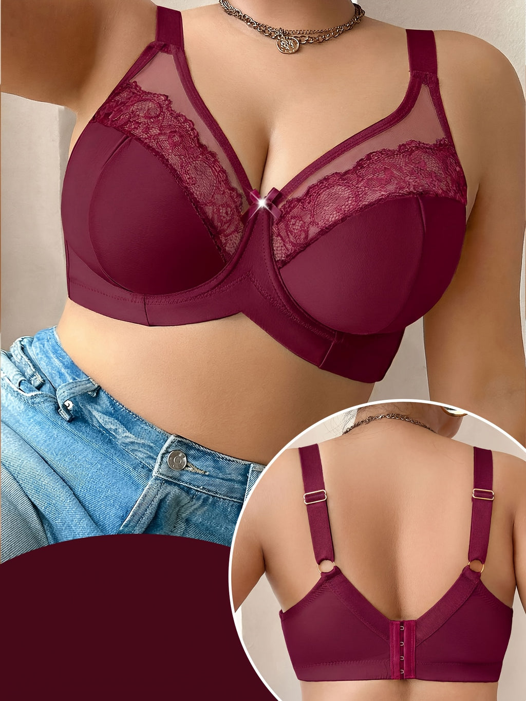 Soutien-gorge à armatures grande taille — Dentelle bordeaux