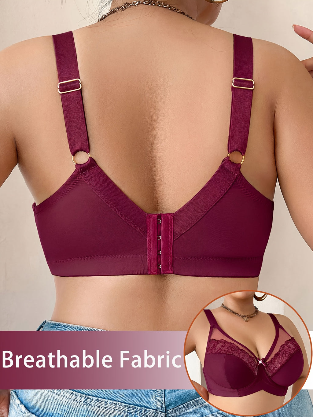 Soutien-gorge à armatures grande taille — Dentelle bordeaux
