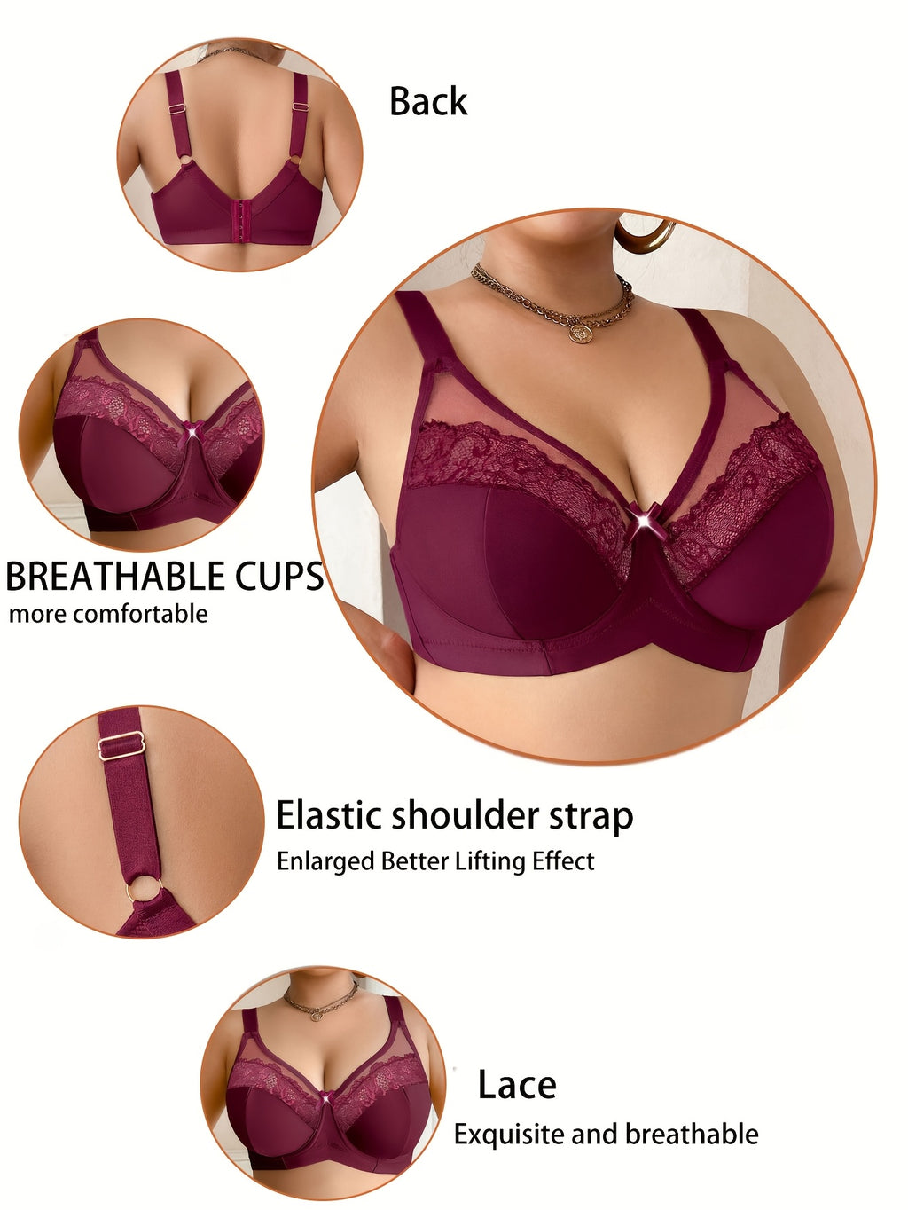 Soutien-gorge à armatures grande taille — Dentelle bordeaux