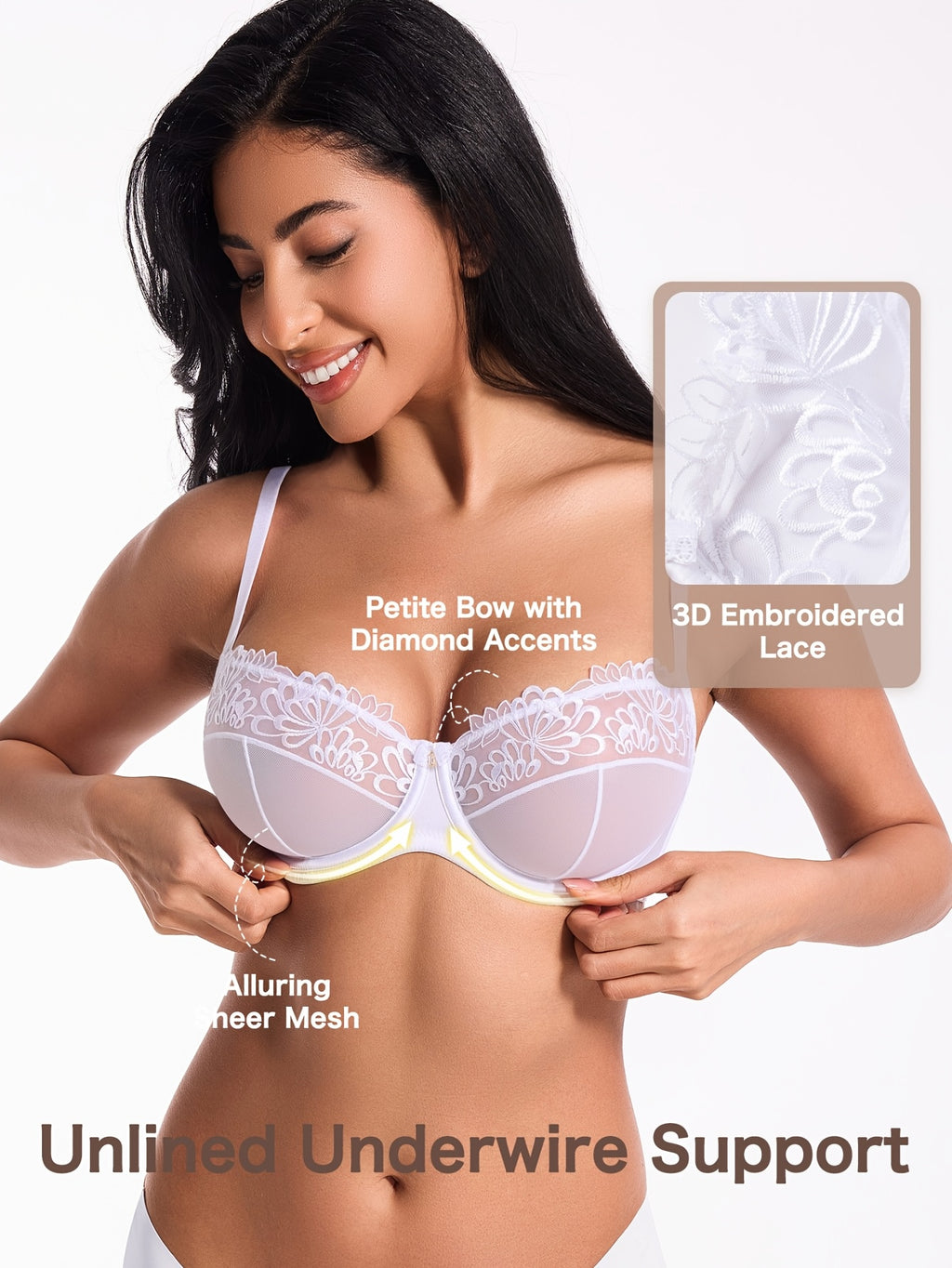 Soutien-gorge grande taille, broderie en relief, trois coloris